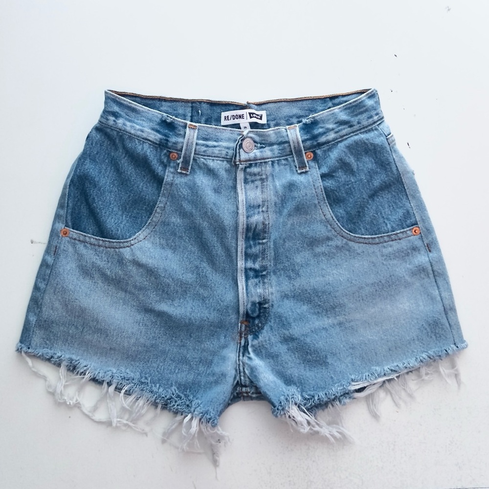 Re/Done Sky Blue High Waist Denim Shorts